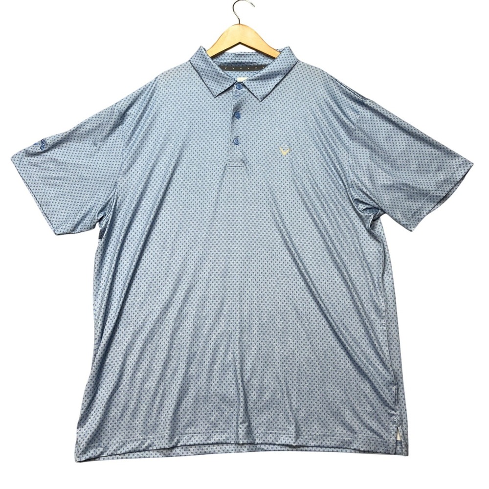 Callaway Opti Dri Mens XL Blue Geometric Polyester Stretch Golf Polo CGKSF0M2
